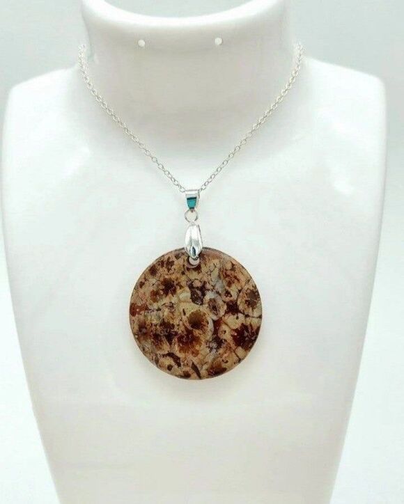 Handmade Jewelry - Large Brown Snowflake Obsidian Necklace Natural Gemstone Pendant